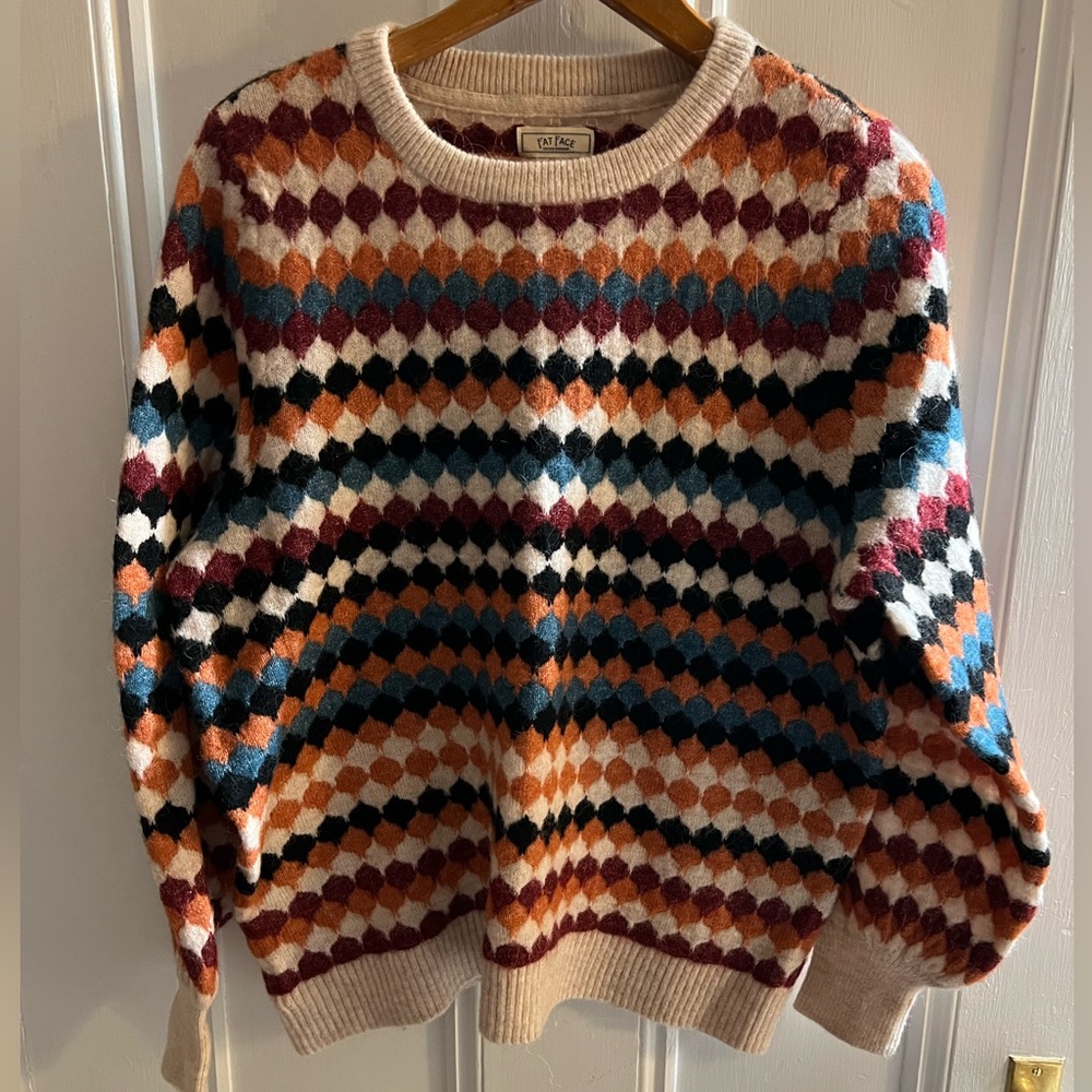 FatFace Harlequin Multicolor Wool Sweater WMs Size UK 14/US 10
